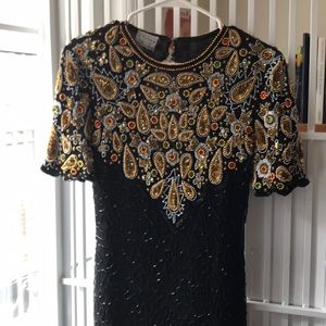 Vintage Beaded Silk Mid Length Dress